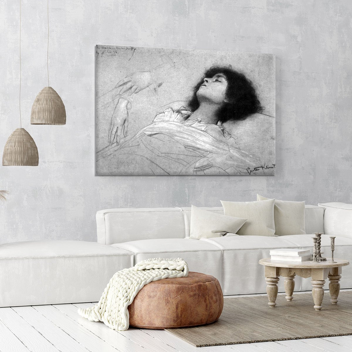 Study sheet with the upper body of a girl and sketches by Klimt Canvas Print or Poster