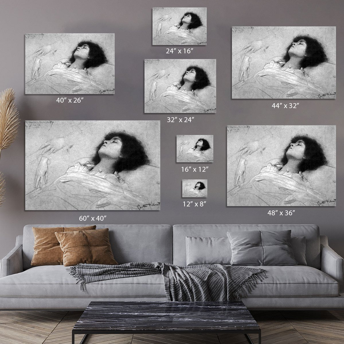 Study sheet with the upper body of a girl and sketches by Klimt Canvas Print or Poster