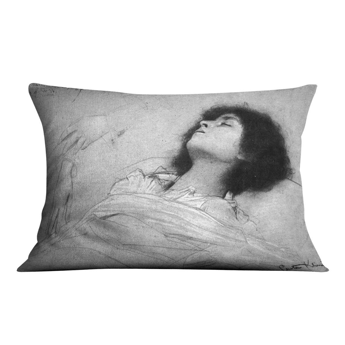 Study sheet with the upper body of a girl and sketches by Klimt Throw Pillow
