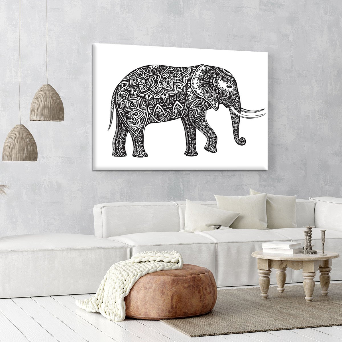 Stylized fantasy patterned elephant Canvas Print or Poster