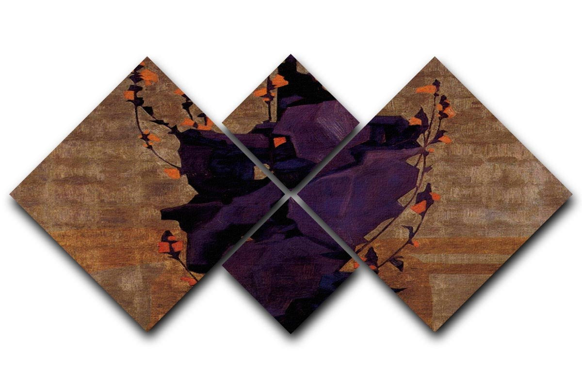 Stylized floral before decorative background style of life by Egon Schiele 4 Square Multi Panel Canvas - Canvas Art Rocks - 1