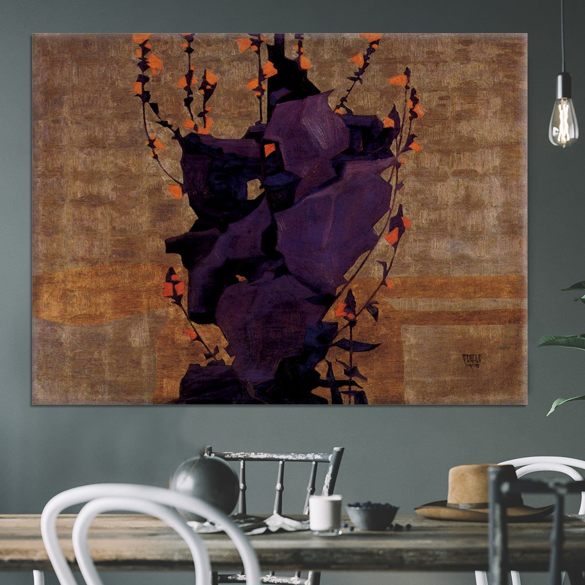 Stylized floral before decorative background style of life by Egon Schiele Canvas Print or Poster