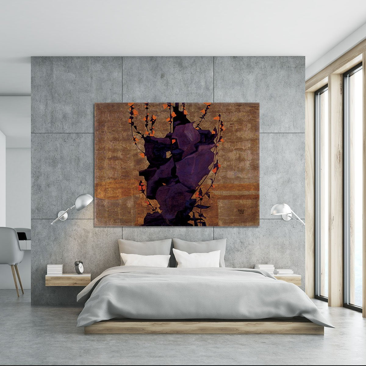 Stylized floral before decorative background style of life by Egon Schiele Canvas Print or Poster