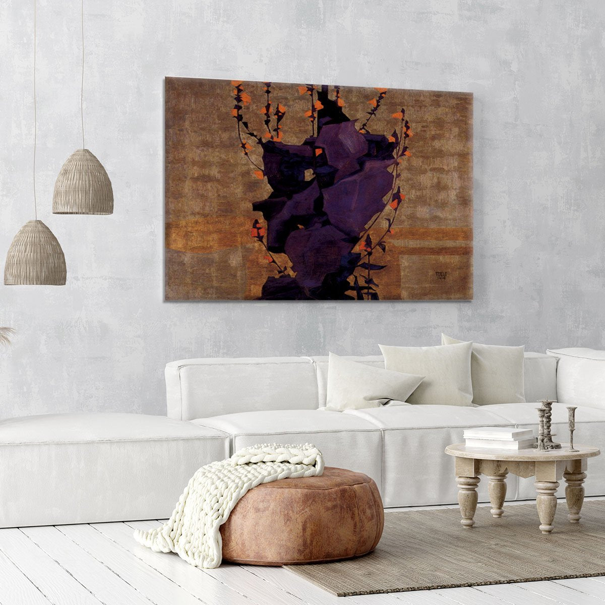 Stylized floral before decorative background style of life by Egon Schiele Canvas Print or Poster