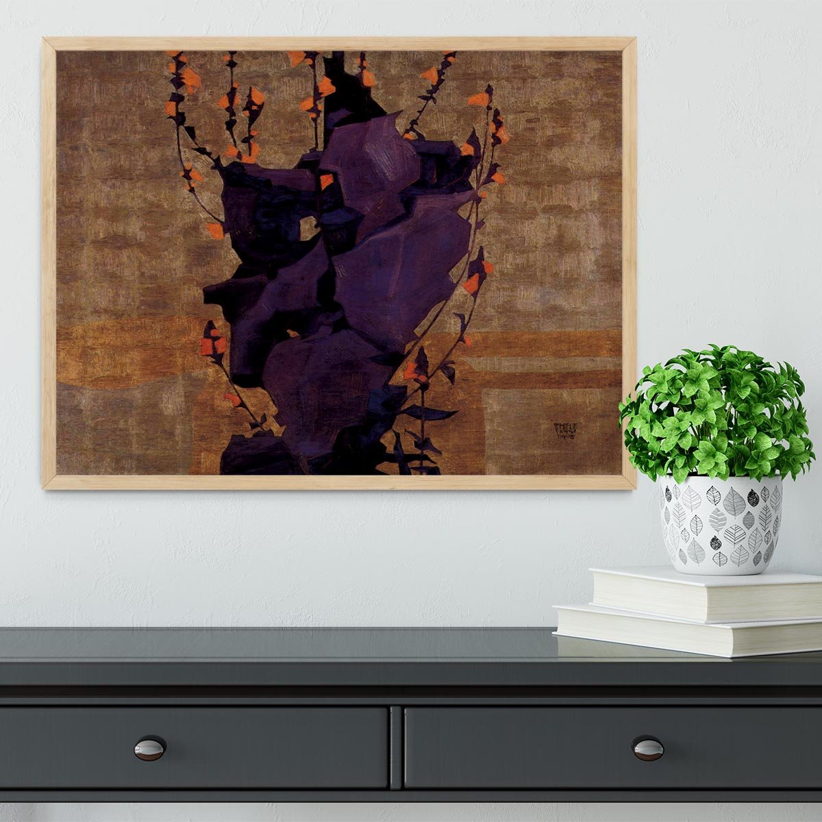 Stylized floral before decorative background style of life by Egon Schiele Framed Print - Canvas Art Rocks - 4