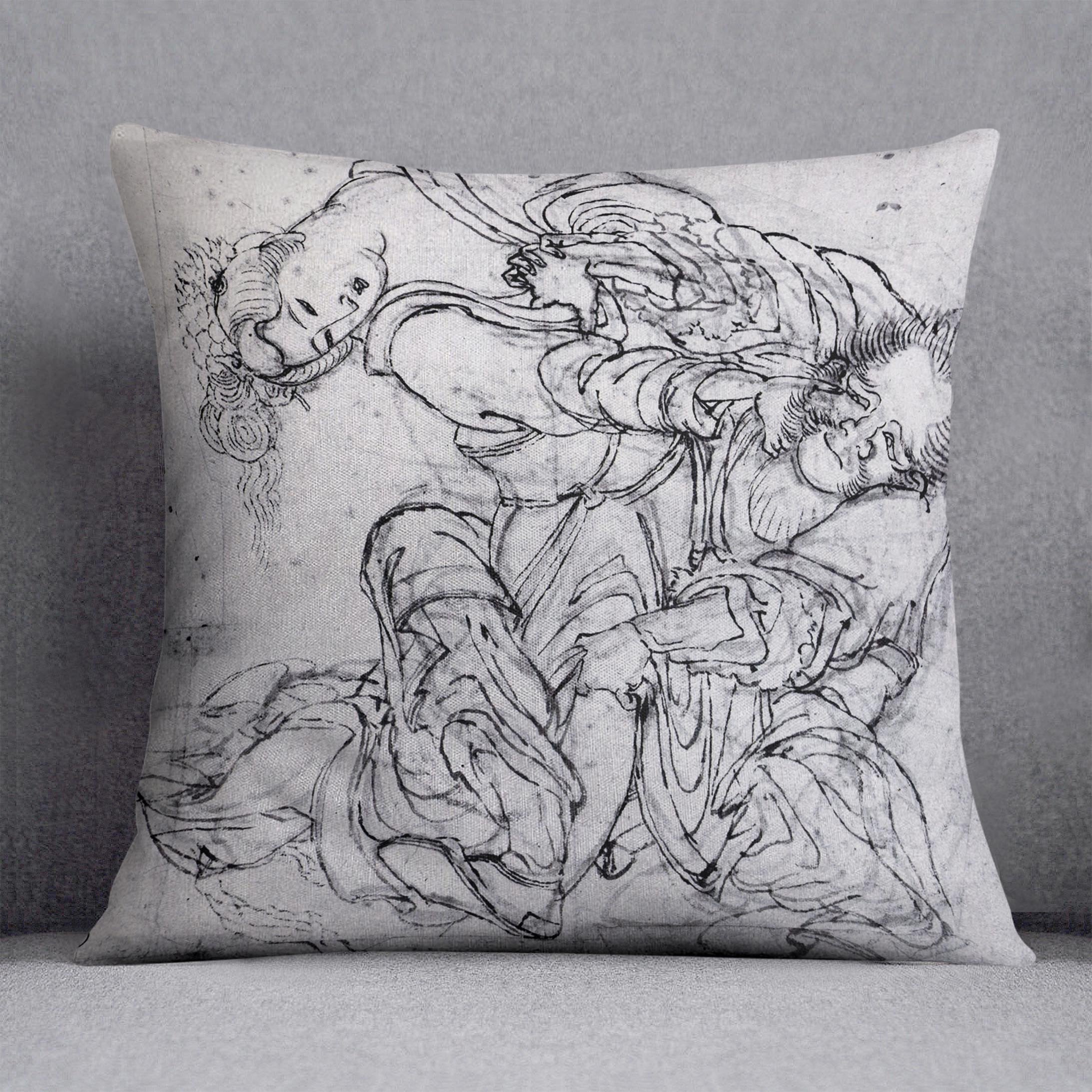 Suikoden scene by Hokusai Throw Pillow