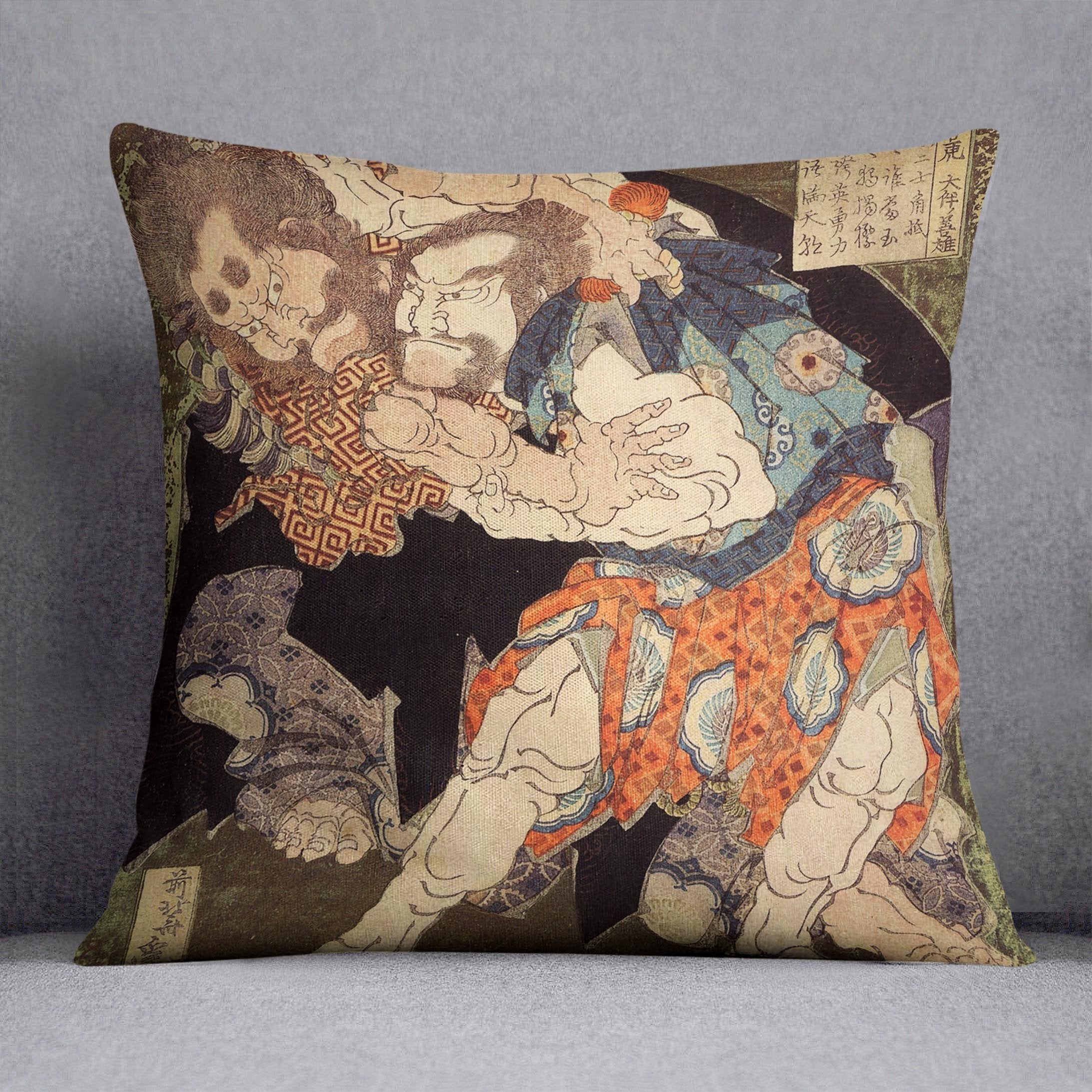 Sumo wrestlers by Hokusai Throw Pillow