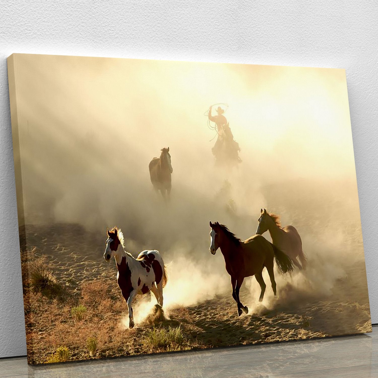 Sunlight Horses and cowboy Canvas Print or Poster