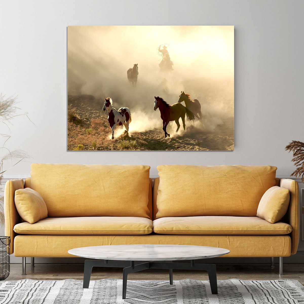 Sunlight Horses and cowboy Canvas Print or Poster