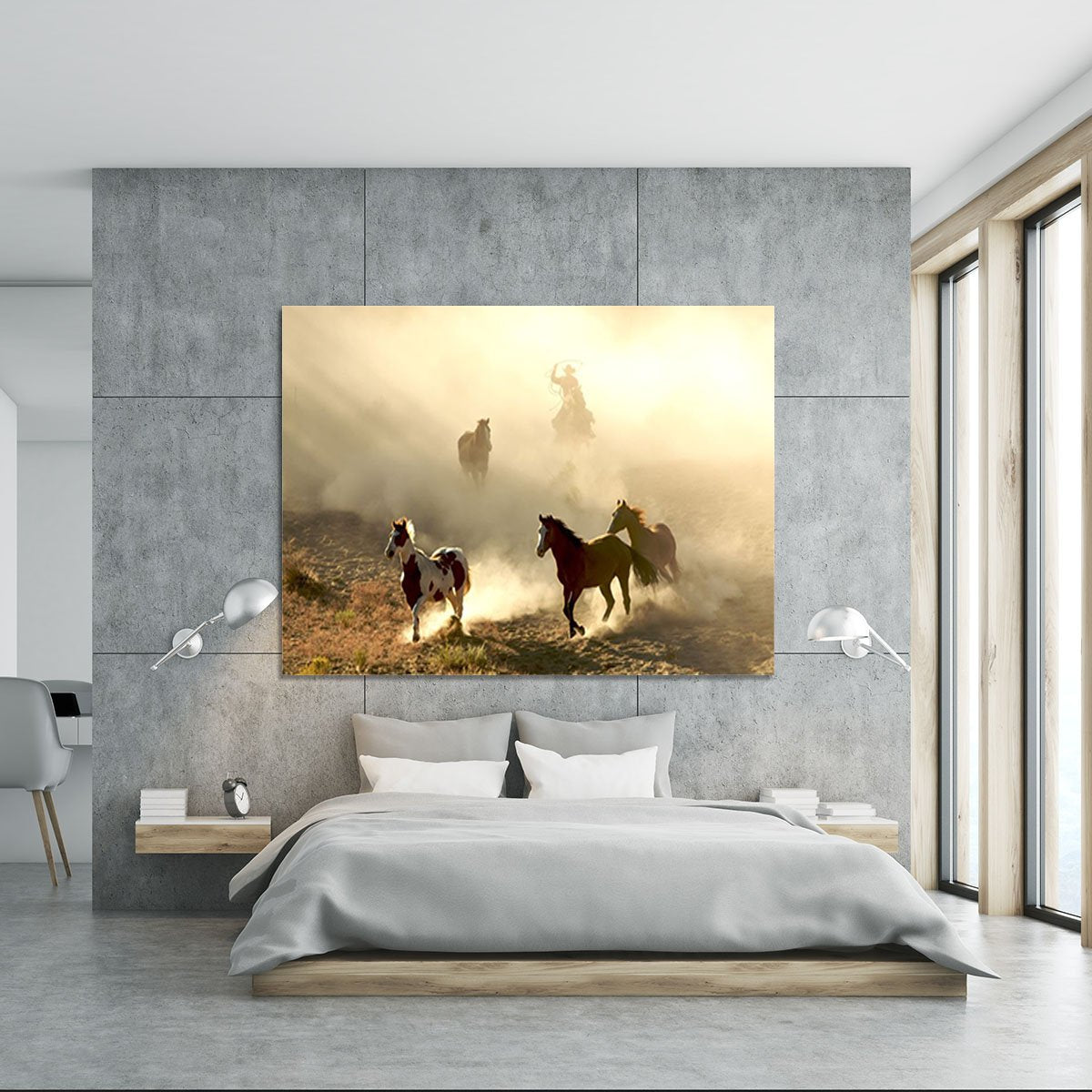 Sunlight Horses and cowboy Canvas Print or Poster