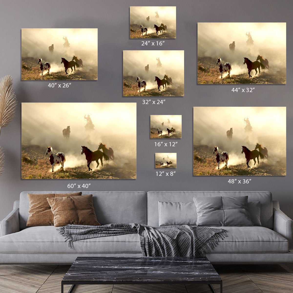 Sunlight Horses and cowboy Canvas Print or Poster