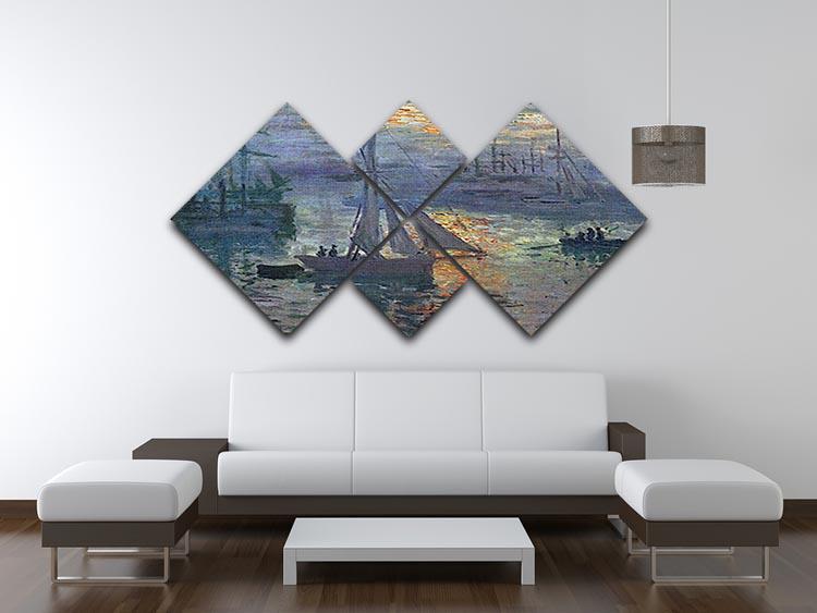 Sunrise at Sea by Monet 4 Square Multi Panel Canvas - Canvas Art Rocks - 3