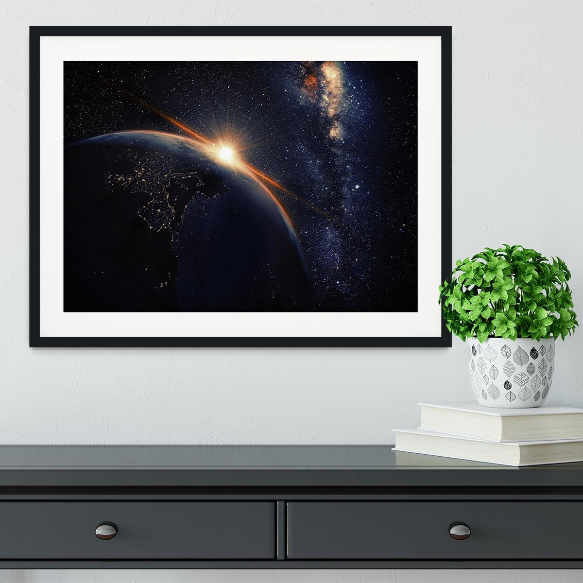 Sunrise seen from space Framed Print - Canvas Art Rocks - 1