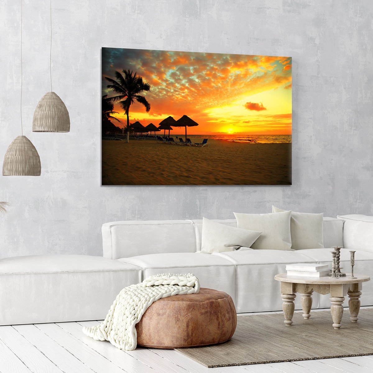 Sunset Scene at Tropical Beach Canvas Print or Poster