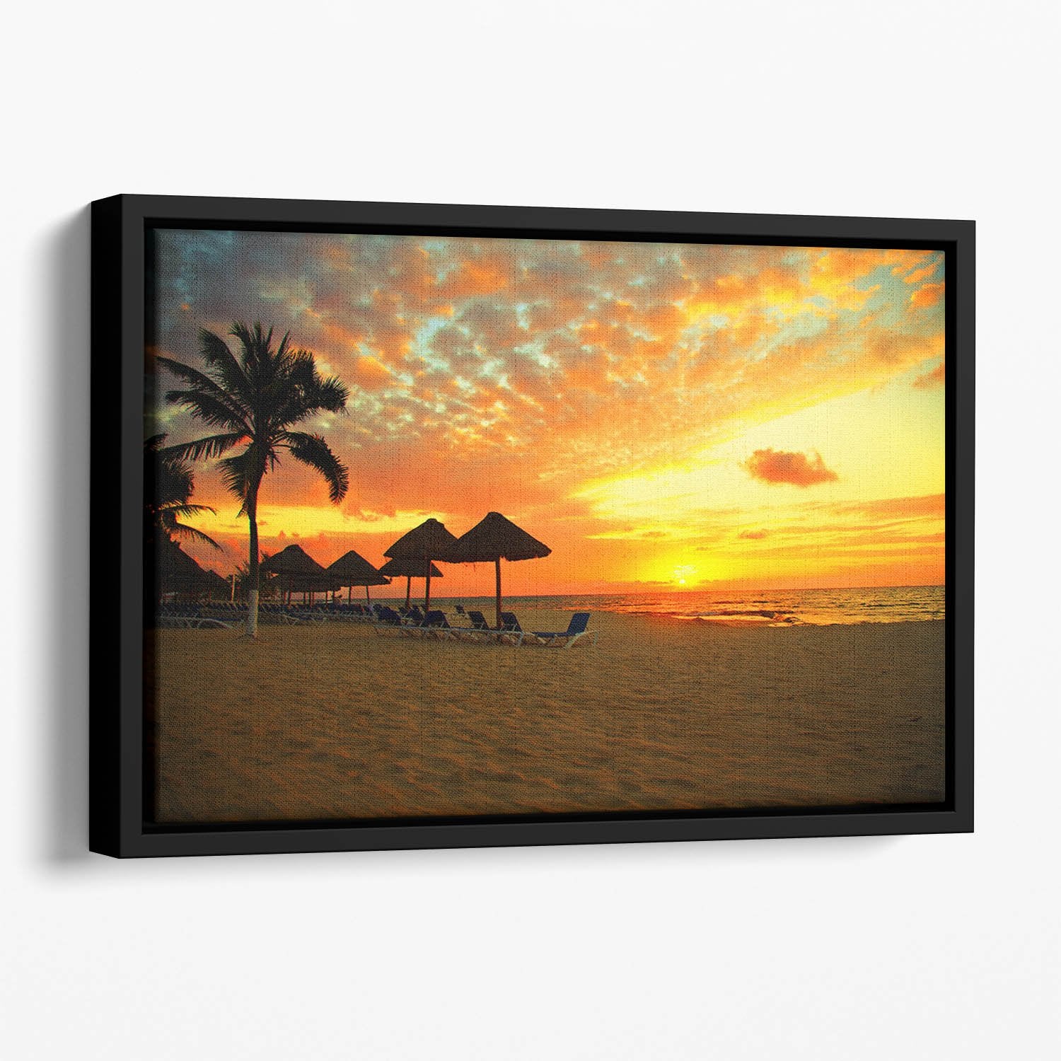 Sunset Scene at Tropical Beach Floating Framed Canvas