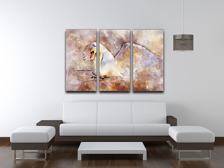Swan Painting 3 Split Panel Canvas Print - Canvas Art Rocks - 3