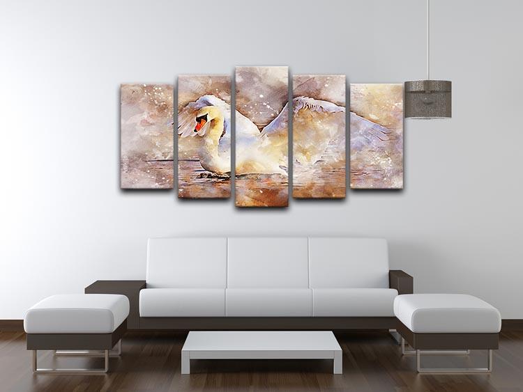 Swan Painting 5 Split Panel Canvas - Canvas Art Rocks - 3