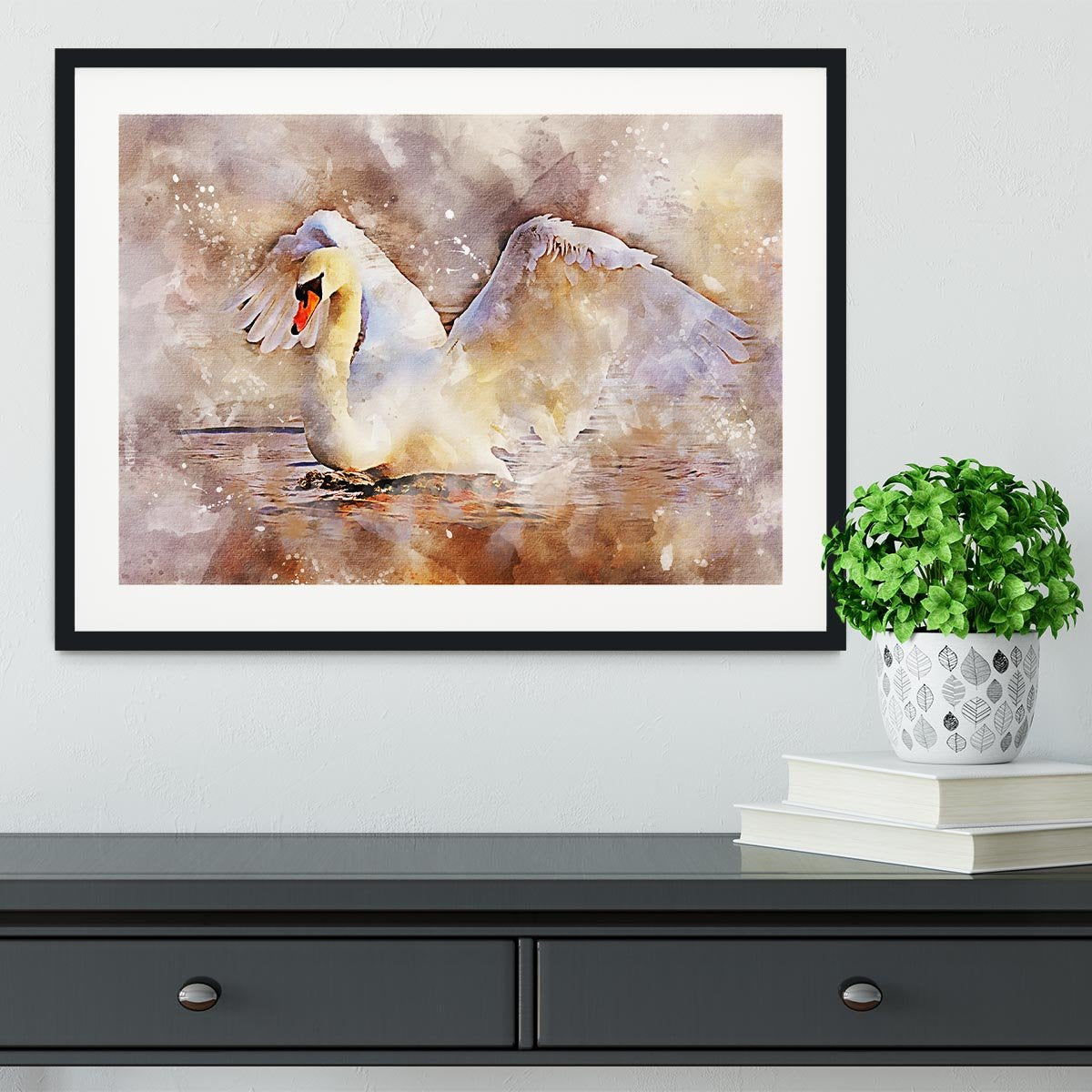 Swan Painting Framed Print - Canvas Art Rocks - 1