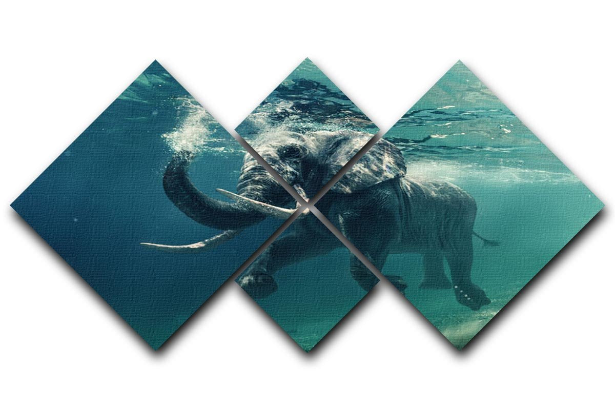 Swimming Elephant Underwater 4 Square Multi Panel Canvas - Canvas Art Rocks - 1