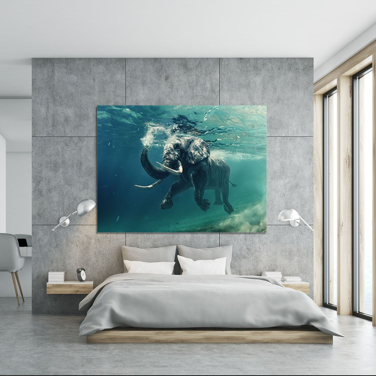 Swimming Elephant Underwater Canvas Print or Poster