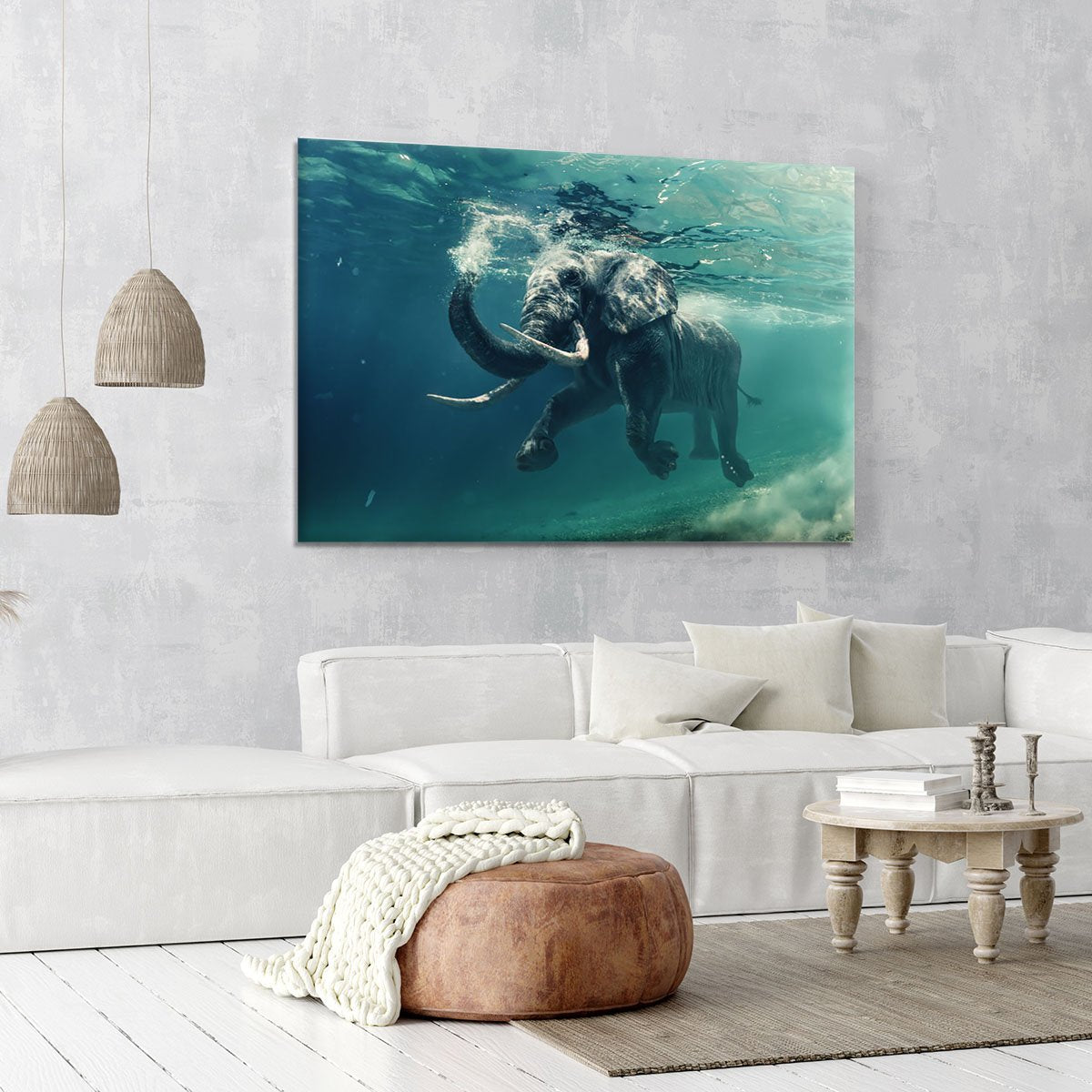 Swimming Elephant Underwater Canvas Print or Poster