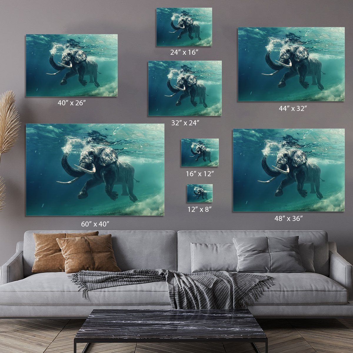 Swimming Elephant Underwater Canvas Print or Poster