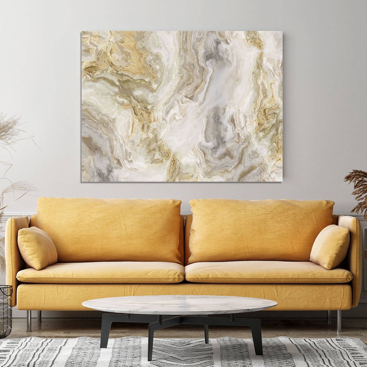 Swirled White Grey and Gold Marble Canvas Print or Poster