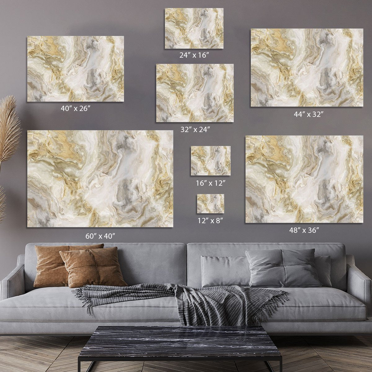 Swirled White Grey and Gold Marble Canvas Print or Poster