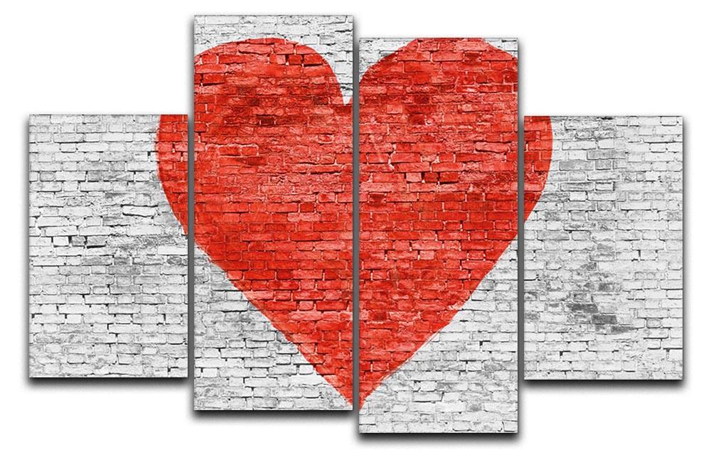 Symbol of love painted on white brick 4 Split Panel Canvas - Canvas Art Rocks - 1