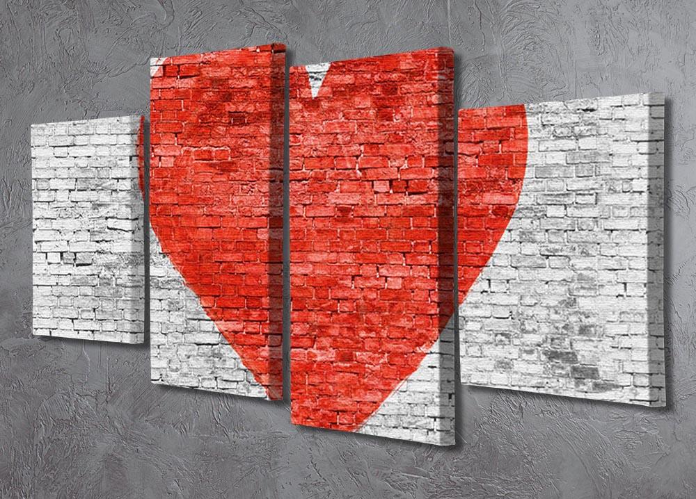 Symbol of love painted on white brick 4 Split Panel Canvas - Canvas Art Rocks - 2