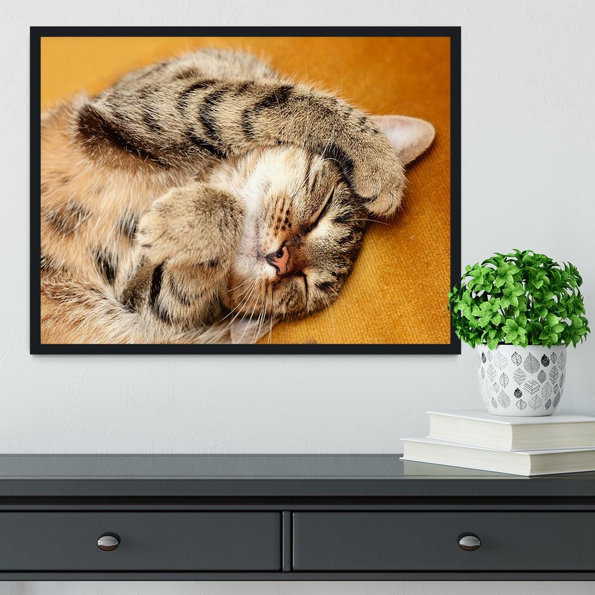 Tabby sweet sleeping on the bed Framed Print - Canvas Art Rocks - 2