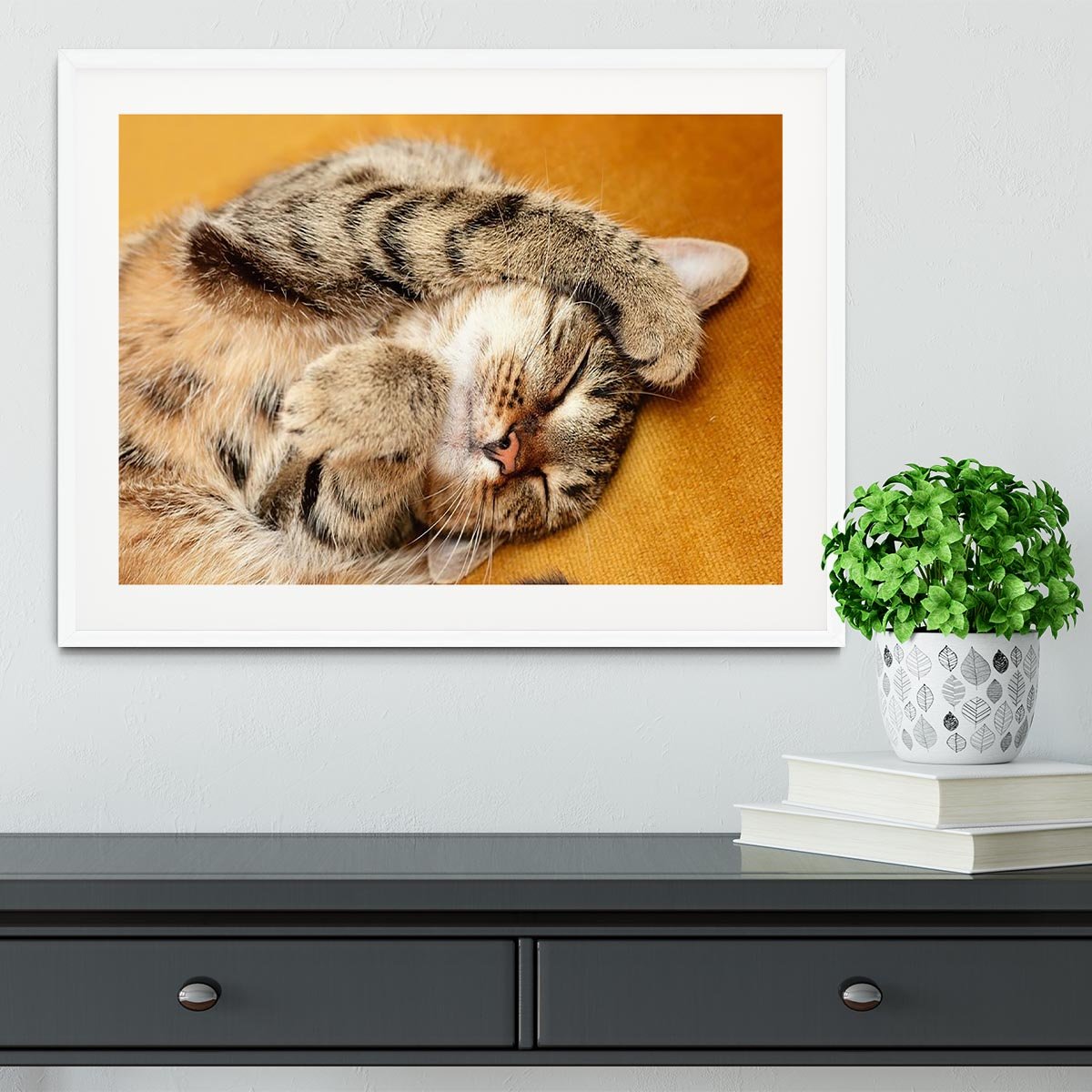 Tabby sweet sleeping on the bed Framed Print - Canvas Art Rocks - 5