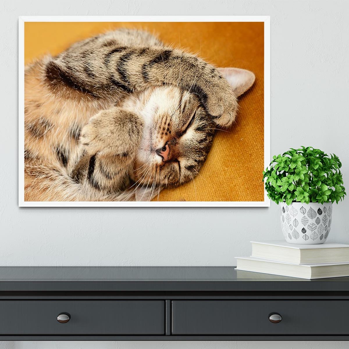 Tabby sweet sleeping on the bed Framed Print - Canvas Art Rocks -6