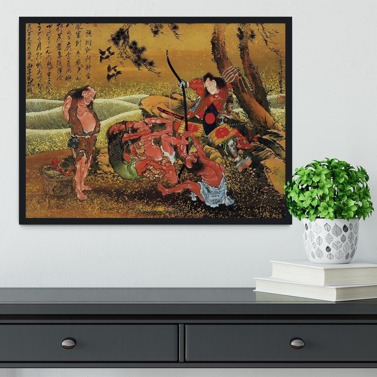 Tametomo and the demons by Hokusai Framed Print - Canvas Art Rocks - 2