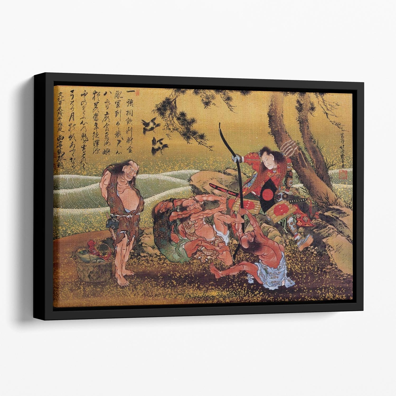 Tametomo on Demon island by Hokusai Floating Framed Canvas