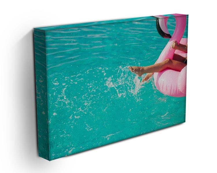 Tan girl sits on inflatable mattress flamingos in the pool Canvas Print or Poster - Canvas Art Rocks - 3