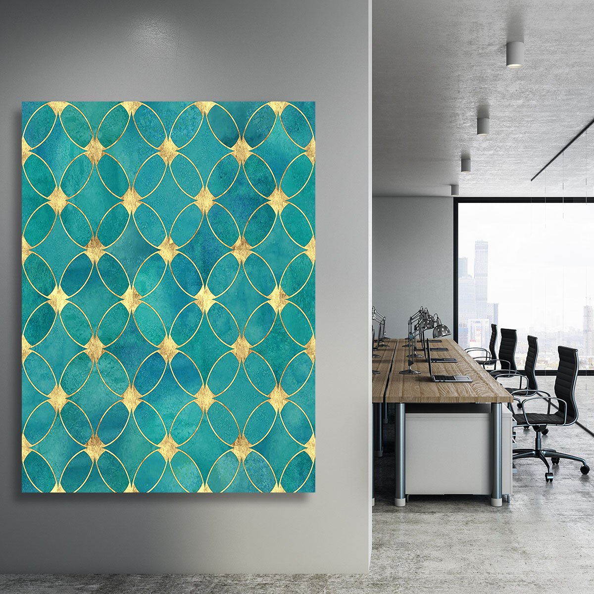 Teal and Gold Abstract Pattern Canvas Print or Poster