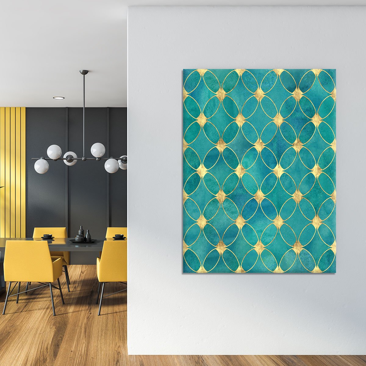 Teal and Gold Abstract Pattern Canvas Print or Poster