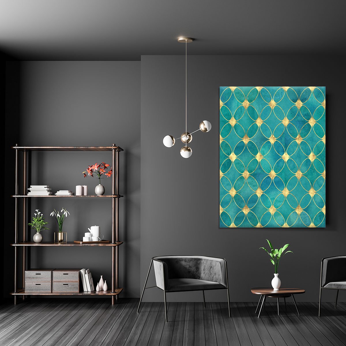 Teal and Gold Abstract Pattern Canvas Print or Poster