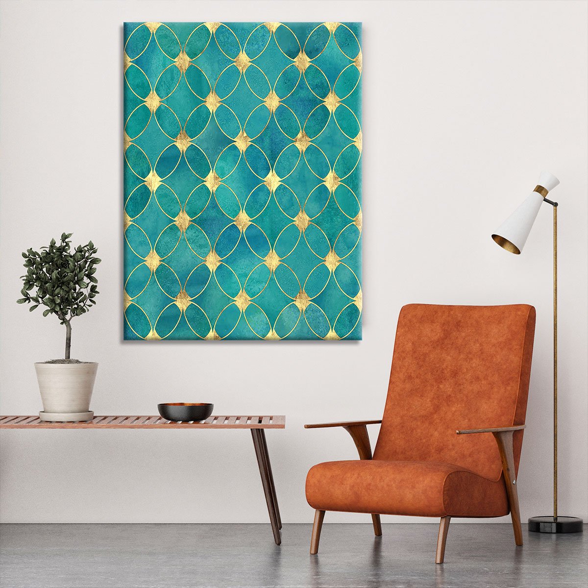 Teal and Gold Abstract Pattern Canvas Print or Poster