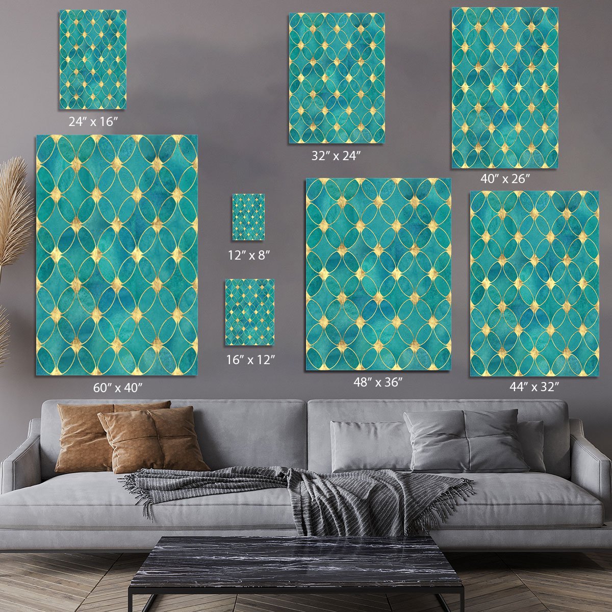 Teal and Gold Abstract Pattern Canvas Print or Poster