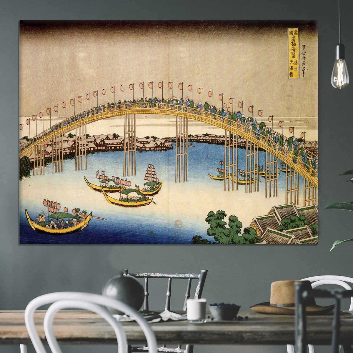 Tenma bridge by Hokusai Canvas Print or Poster