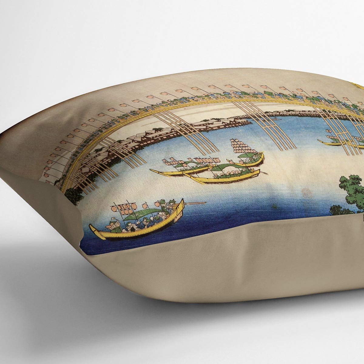 Tenma bridge by Hokusai Throw Pillow