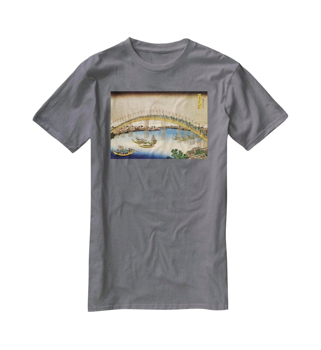Tenma bridge by Hokusai T-Shirt - Canvas Art Rocks - 3
