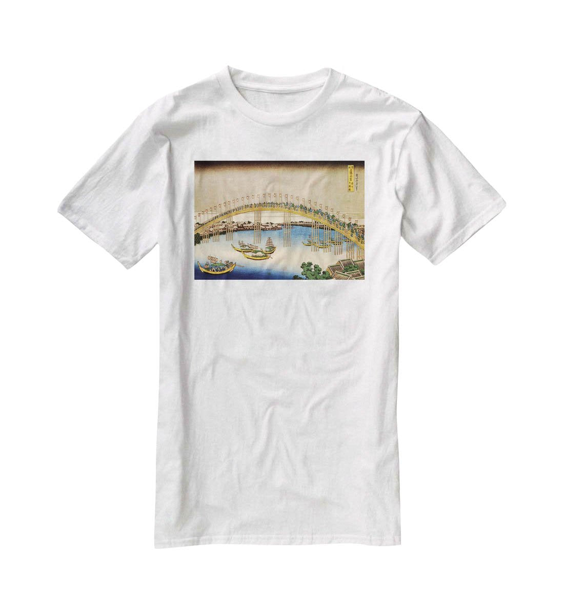 Tenma bridge by Hokusai T-Shirt - Canvas Art Rocks - 5