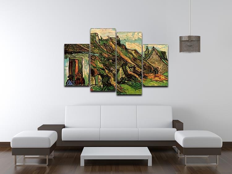 Thatched Sandstone Cottages in Chaponval by Van Gogh 4 Split Panel Canvas - Canvas Art Rocks - 3