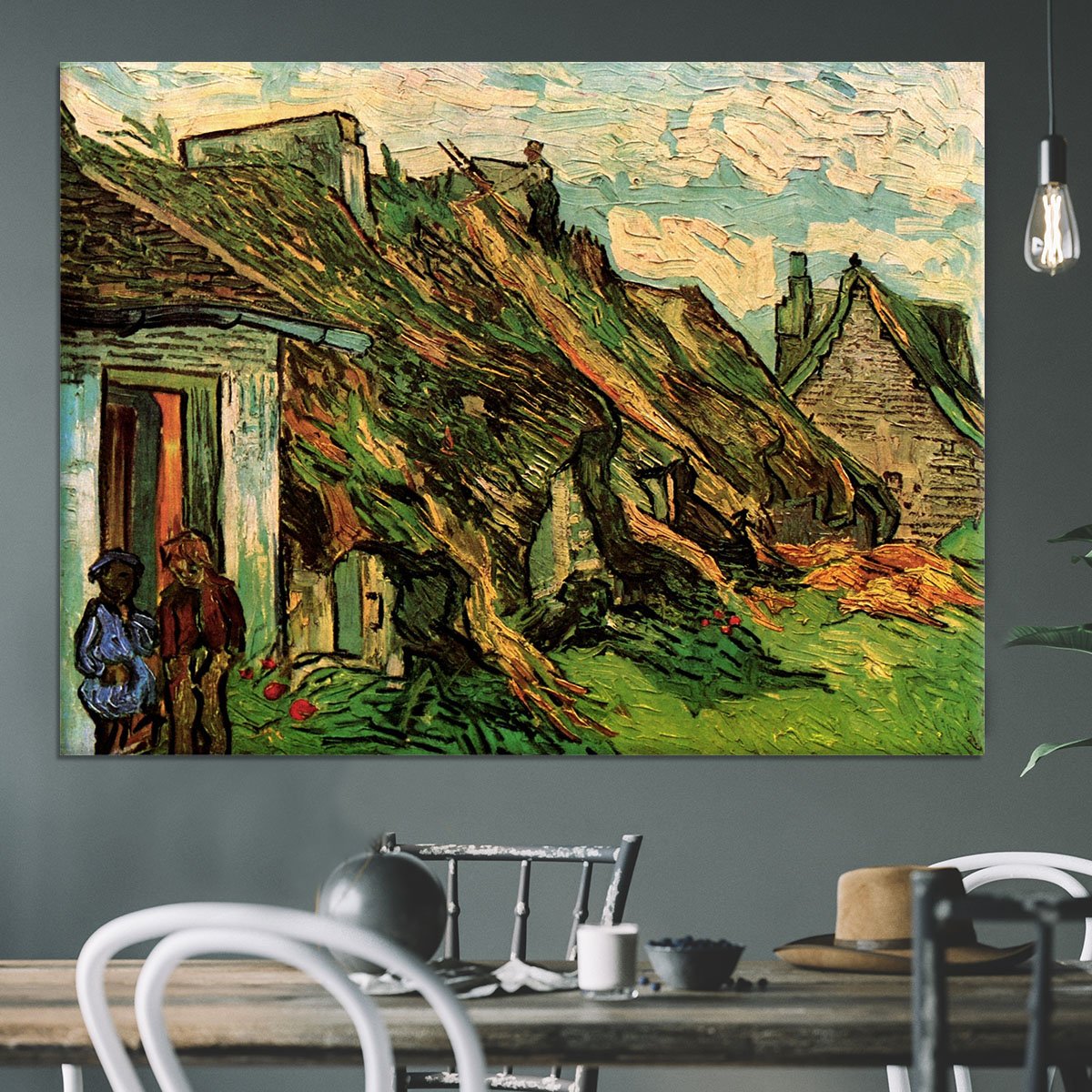 Thatched Sandstone Cottages in Chaponval by Van Gogh Canvas Print or Poster