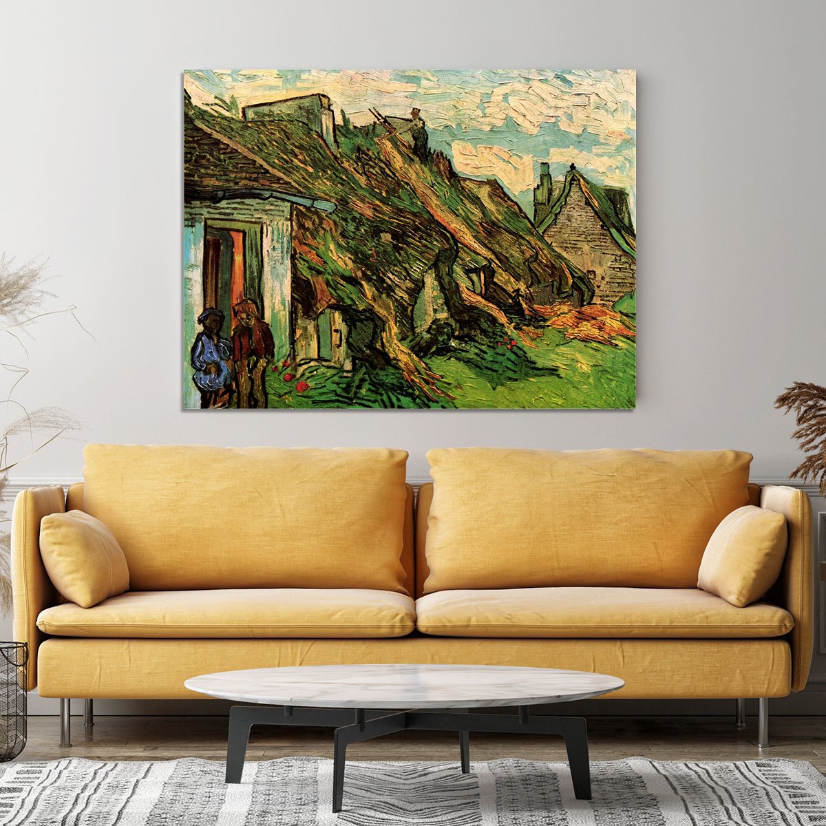 Thatched Sandstone Cottages in Chaponval by Van Gogh Canvas Print or Poster