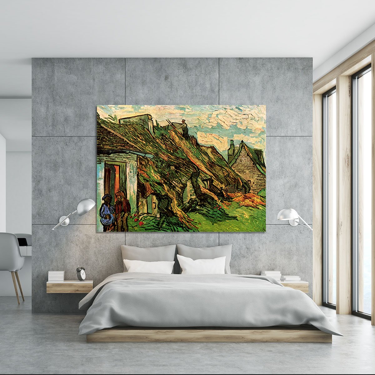 Thatched Sandstone Cottages in Chaponval by Van Gogh Canvas Print or Poster
