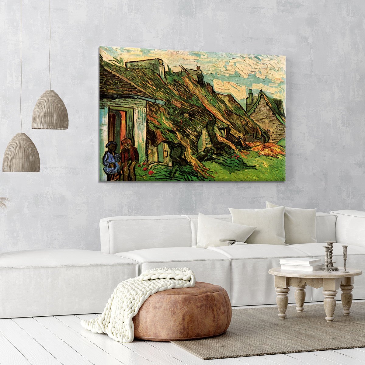 Thatched Sandstone Cottages in Chaponval by Van Gogh Canvas Print or Poster